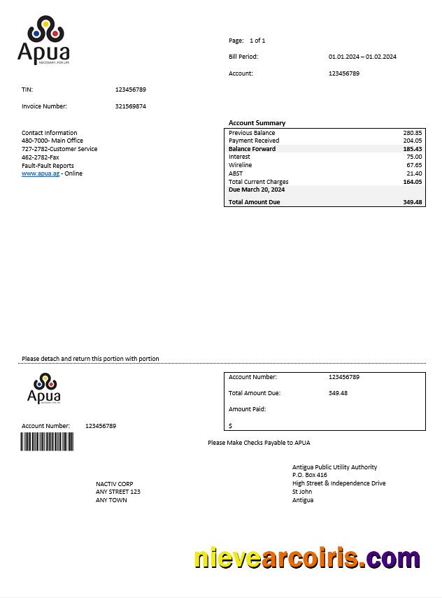 ANTIGUA AND BARBUDA APUA business utility bill